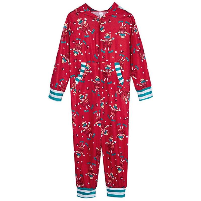 Calsunbaby Family Xmas Matching Pajamas Jumpsuit, Reindeer Printed Family Sleepwear, Christmas Front Zipper Nightwear