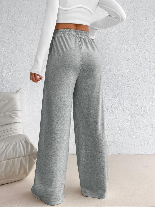 Women's Plain Elastic V Waist Wide Leg Sweatpants, Pants for Women, Casual Comfy Jogger Pants for Daily Outdoor Wear, Ladies Bottoms for All Seasons, Fall Outfits, Fallfreshness