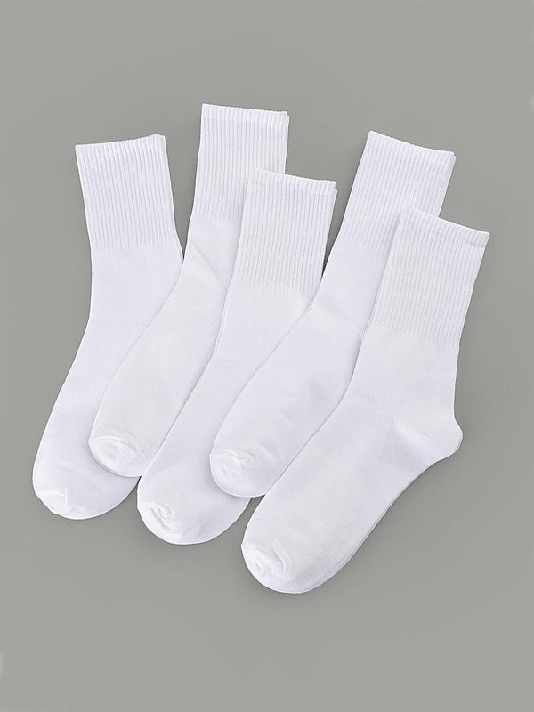 5 Pairs Solid Crew Socks, Mid-calf Socks, Warm Soft Comfy Breathable Socks, Multi-pack Knit Socks, Summer Wear 2024, Lady Basic Matching Socks & Hosiery