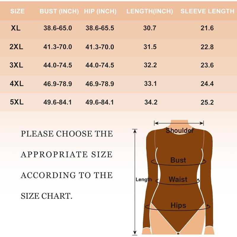 Plus size women's long sleeve bodysuit crew neck bodysuit tops for curly women