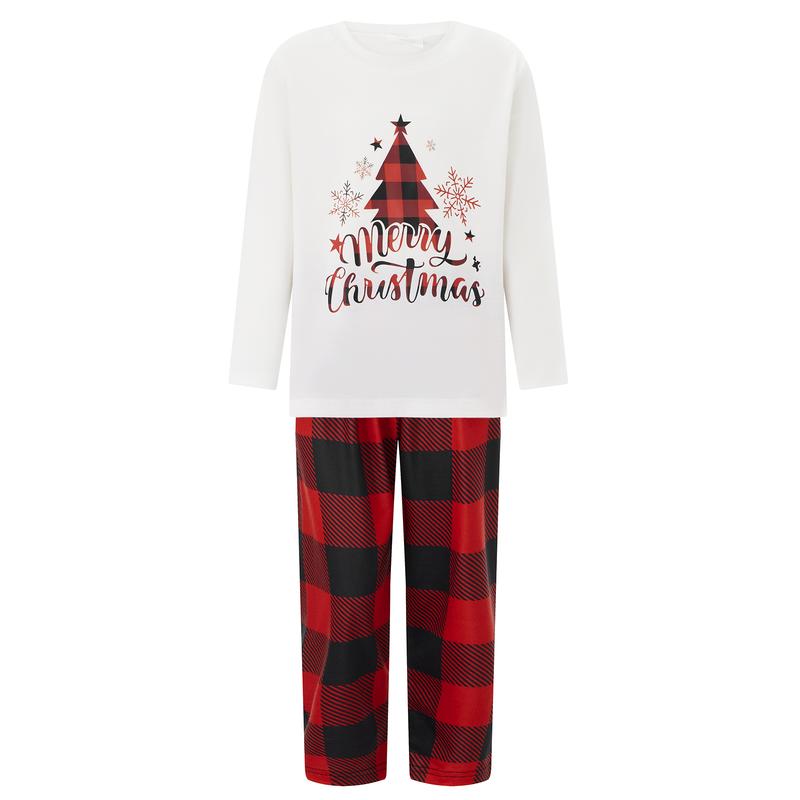 New Christmas Pajamas For Family Tree Letter Plaid Print Holiday Pajamas Sleepwear