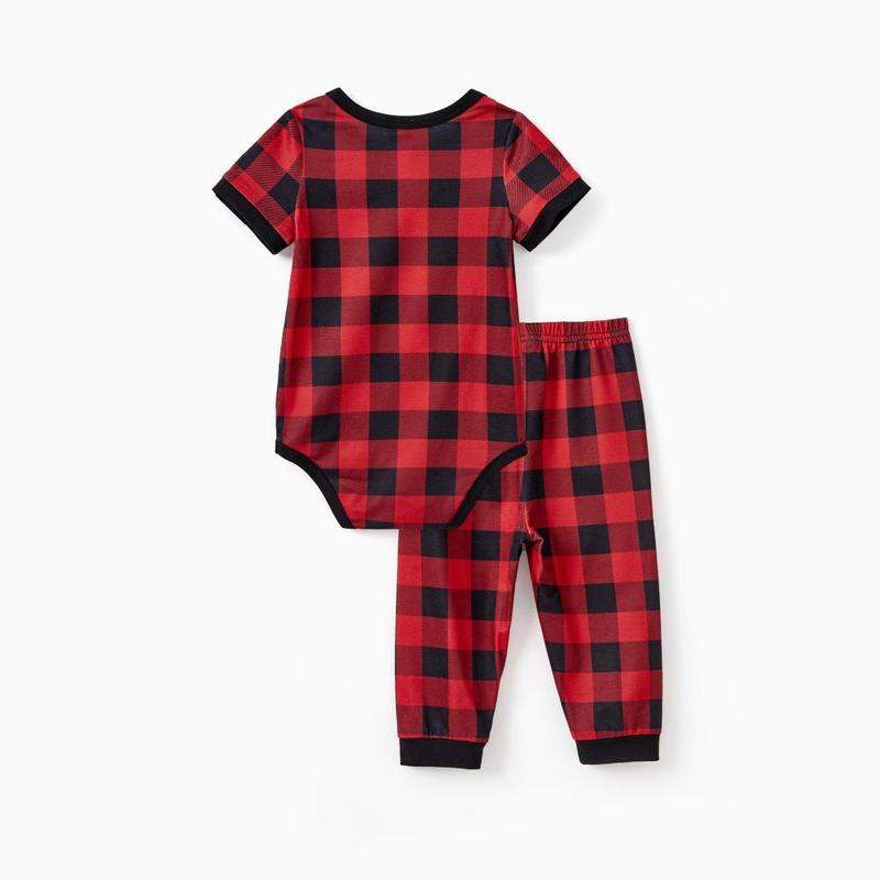 PatPat Christmas Pajamas Short Sleeves Red & Black Plaid Collared Pajamas Sets