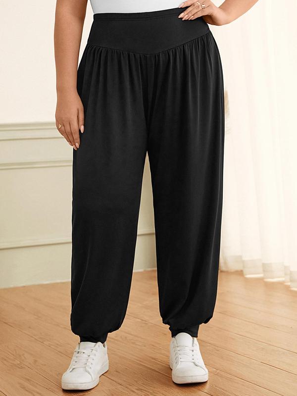 CURVZY Plus Size Solid Plicated Jogger Pants, Casual Comfy Trousers for Women, Women's Bottoms for Spring & Fall