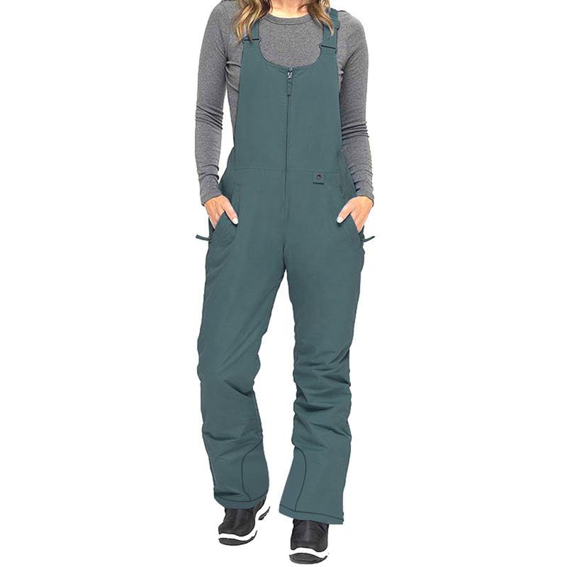 Women's Sleeveless Ski Overalls, Adjustable Shoulder Strap Jumpsuit, Side Pocket Long  Clothes