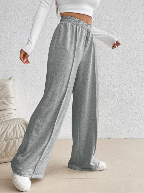 Women's Plain Elastic V Waist Wide Leg Sweatpants, Pants for Women, Casual Comfy Jogger Pants for Daily Outdoor Wear, Ladies Bottoms for All Seasons, Fall Outfits, Fallfreshness