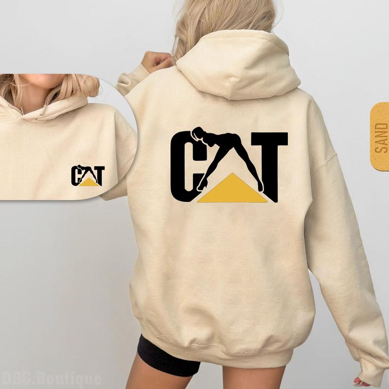 CAT Caterpillar Stripper Outfitters Hoodie, Cat With Woman for Outfitters and Casual Wear Cat Lovers Hooded Pullover Cotton Menswear Oversized Womenswear Comfortable