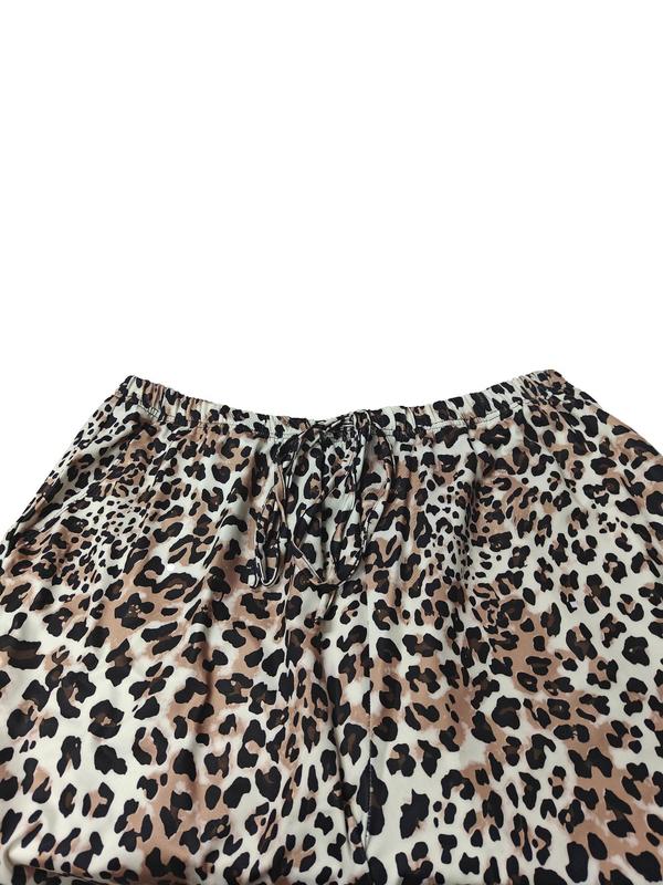  All Over Leopard Print Drawstring Waist Wide Leg Pants, Casual Pocket Trousers for Daily Wear, Women's Bottoms for All Seasons