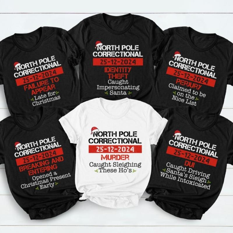 Personalized North Pole Correctional Shirts, Matching Family Christmas Shirts, Funny Group Christmas Pajamas, Xmas Festive Mom Dad Kids Tees