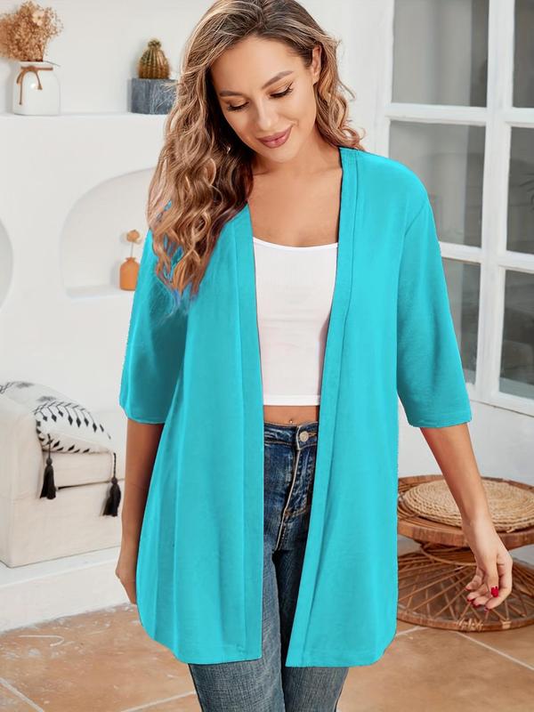 Plus Size Women's Solid Color Drop Shoulder Open Front Cardigan, Plus Casual Fashionable Half Sleeve Outerwear for Daily Outdoor Wear, Women Plus Clothing for All Seasons, Plus Size Women's Clothing