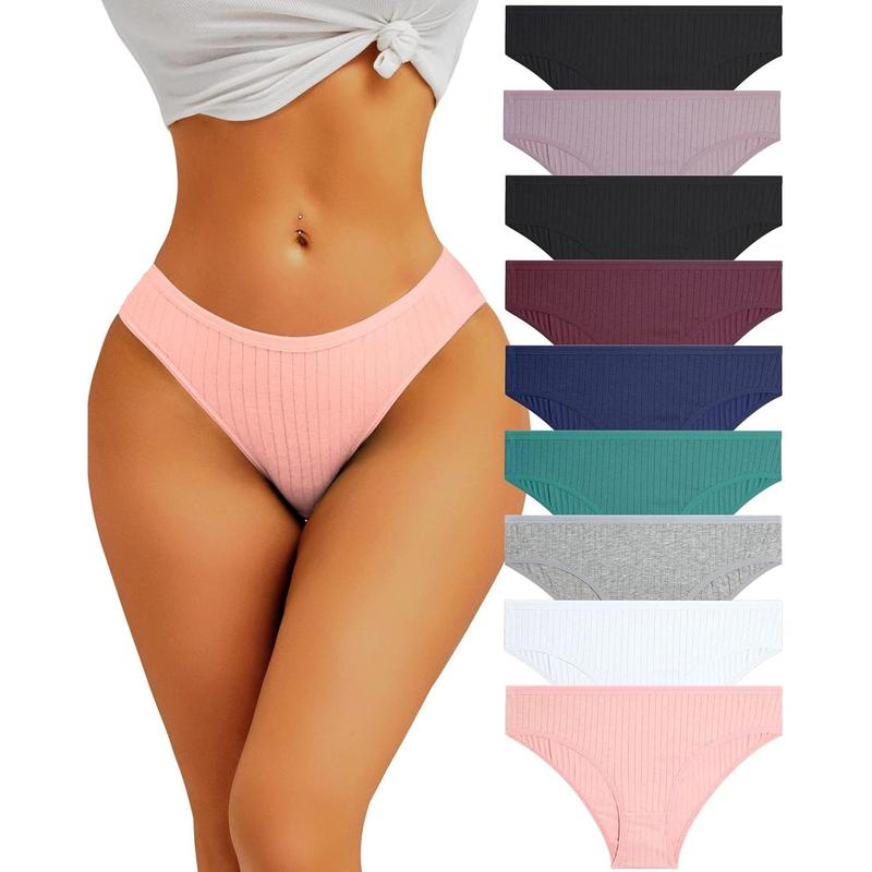 9 Pack Cotton Underwear for Women Sexy Low Rise Ribbed Hipster Breathable Soft Womens Bikini Panties Cheeky S-XL