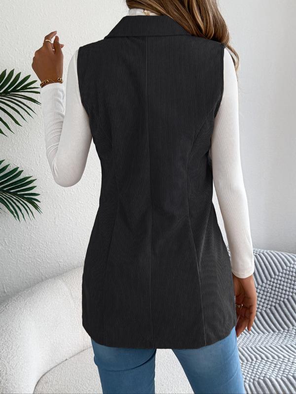 Women's Solid Button Front Corduroy Vest Coat, Casual Lapel Neckline Sleeveless Outerwear for Fall & Winter, Ladies Clothes for Daily Wear