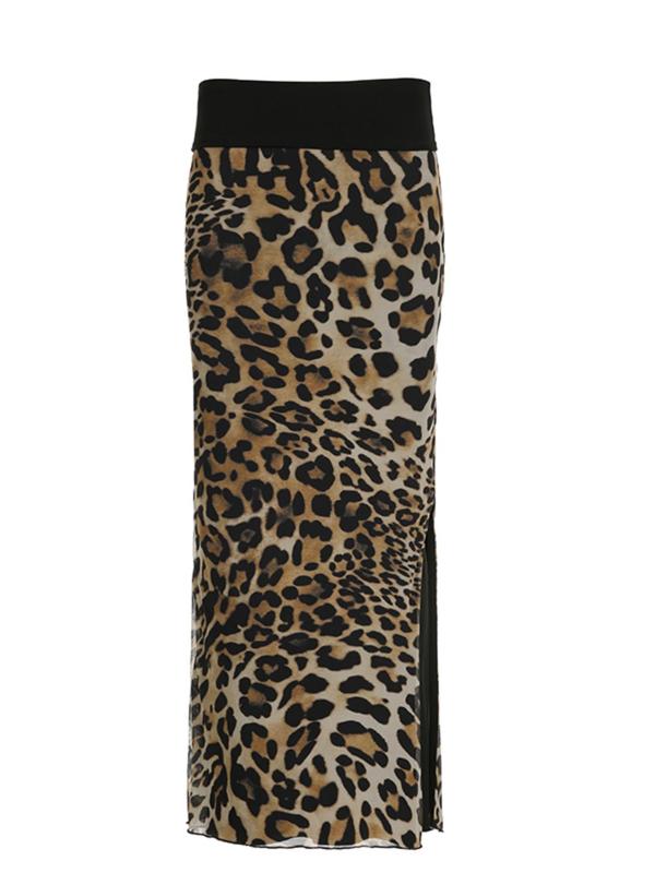 Women's 1 Count Reversible Solid leopard Print Split Hem Bodycon Skirt, Street Fashion Casual Bodycon Long Skirt for Daily Wear Party Holiday, Ladies Bottoms for All Seasons, Vintage Clothing, Fall Outfits, Fallfreshness