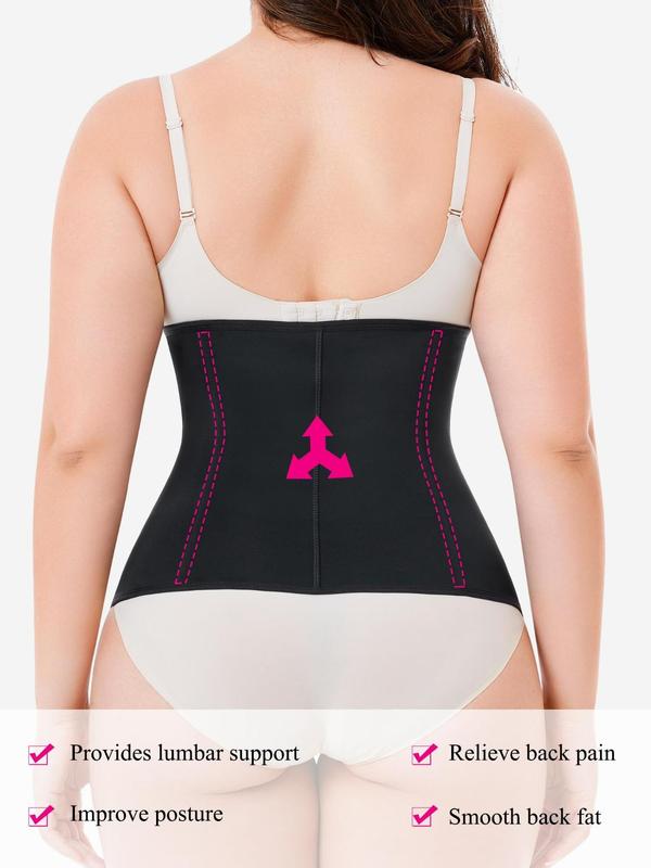 Women's Plus Size Adjustable Hook & Eye Waist Trainer with Flexible Steel Bones Design, Zipper Solid Color High Waist Shapewear, Tummy Control Shaper for Women