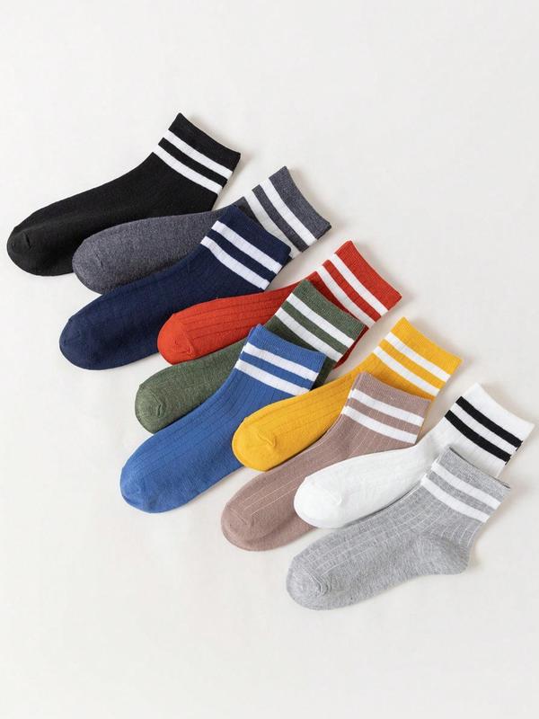 Women's 10 Pairs Striped Print Crew Socks, Casual Comfy Breathable Mid-calf Socks for Daily Outdoor Wear, Women Socks for All Seasons