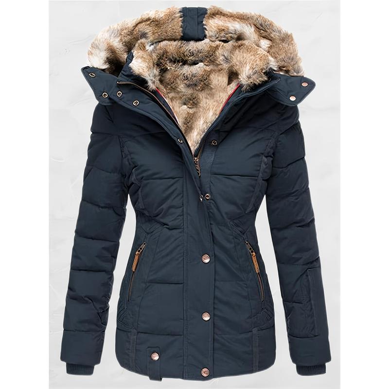 Womens Coats Winter Zipper Hooded Faux Fur Inside Down Jackets