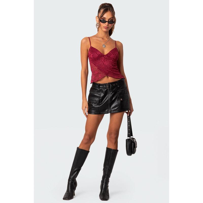 Faux Leather Cargo Mini Skirt