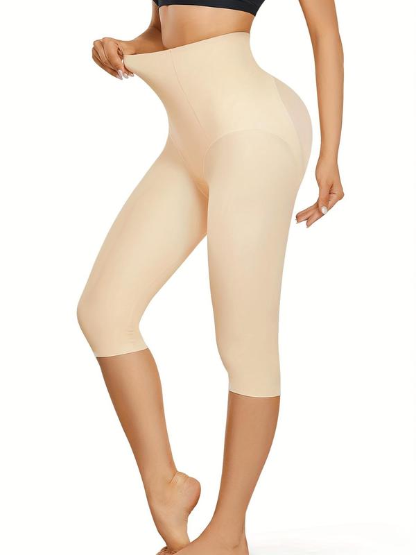 Women's High Waist Shapewear Capri Leggings, Solid Color Tummy Control Seamless Capri Pants, High Stretch Comfortable Shapewear Bottoms, Ladies' Shapewear for Daily Wear