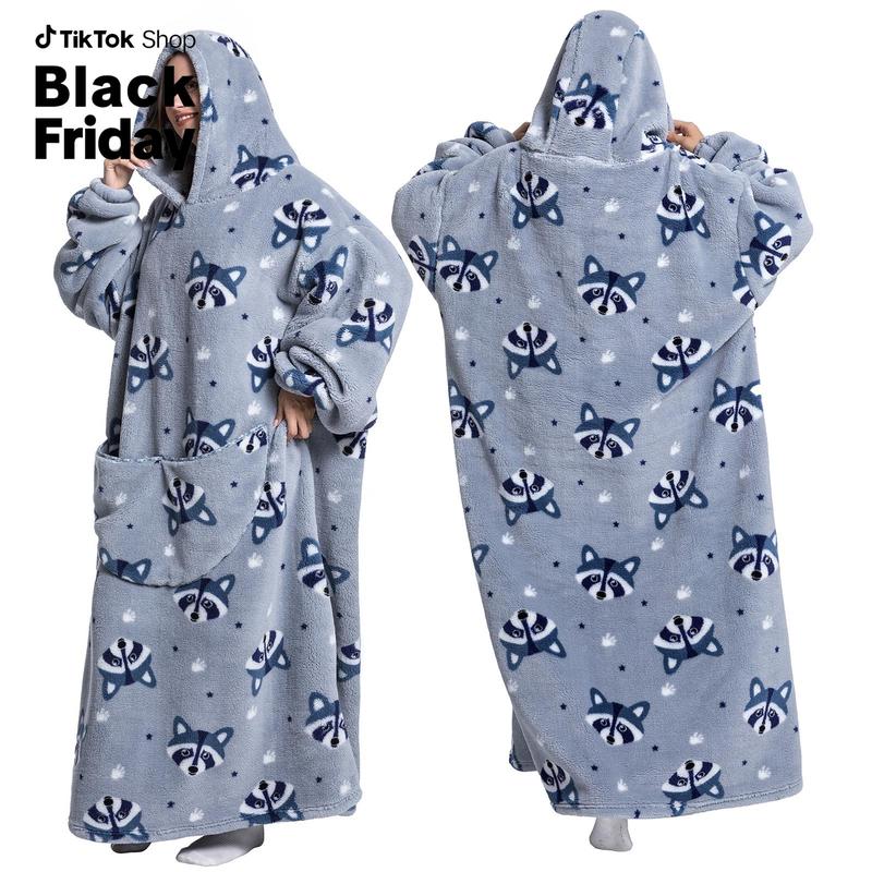 Women Casual Nightgown Dress, Cartoon Printed Long Sleeve Pockets Hooded Pajama Robe，Super Long Hoodie,Blanket Flannel,Women's Pullover Sweatshirts,Oversized fit,Velvet Warm Hoodies,Unisex