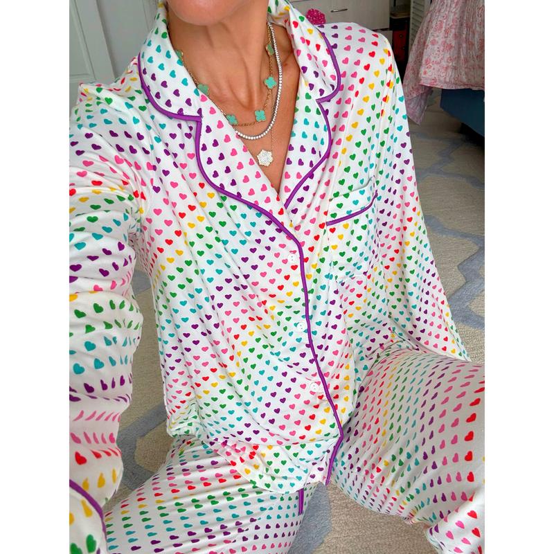 Rainbow Hearts Wide Leg Pajama Set