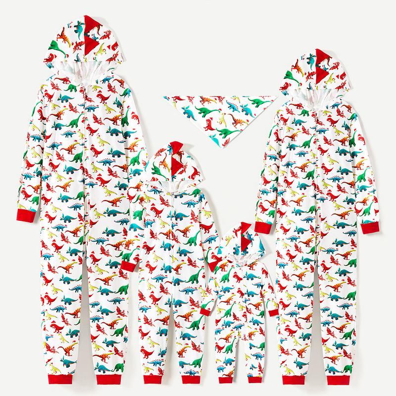 PatPat Christmas PJs Dinosaur Print Family Matching Long-sleeve Pajama Set Hooded Onesies Family Clothing Pajamas Sets (Flame Resistant)