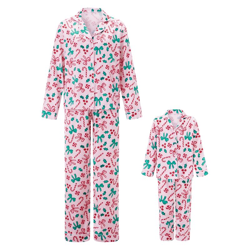 Mommy and Me Matching Christmas Pajamas Set Xmas Pjs Set 2 Piece Silk Sleepwear Jemmies for Women Girl