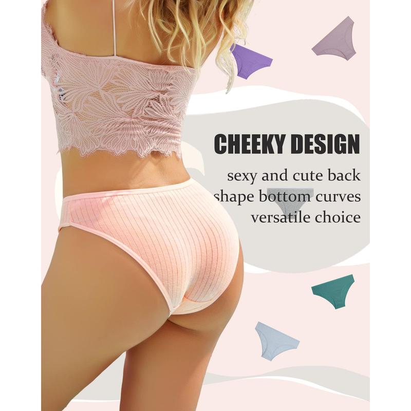 9 Pack Cotton Underwear for Women Sexy Low Rise Ribbed Hipster Breathable Soft Womens Bikini Panties Cheeky S-XL