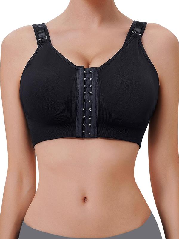 Women's Adjustable Buckle Front Wireless Bra, Basic Solid Color Seamless Push Up Lingerie Top, Soft Comfy Breathable Lingerie for Women