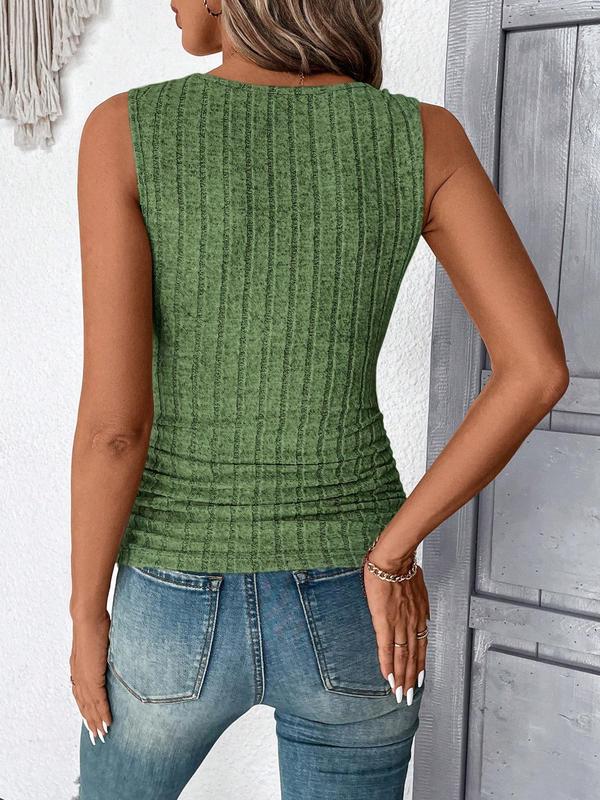 Women's Plain Square Neck Tank Top, Casual Ruched Sleeveless Top for Summer, Tops for Women, Ladies Clothes for Daily Wear