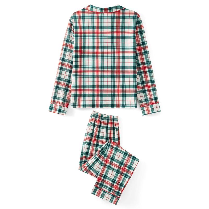 Family Matching Christmas Pajamas Set Plaid Print Holiday Pajamas Sleepwear Tops Pants Dress