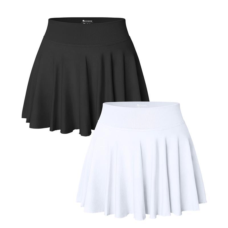 Women 2 Piece Skirts 2 in 1 Flowy Cheeky Short Skirts Stretchy Flared Casual Mini Skirts