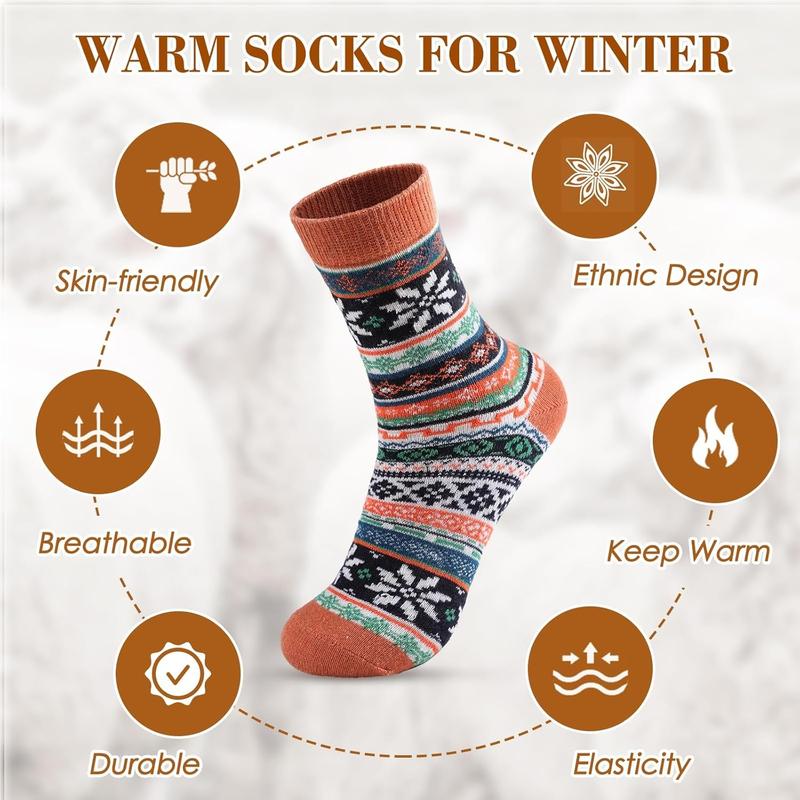 5 Pairs Wool Socks - Wool Socks for Women Crew Socks for Women Wool Socks Mens Boot Socks Hiking Socks Women Long Cozy Socks