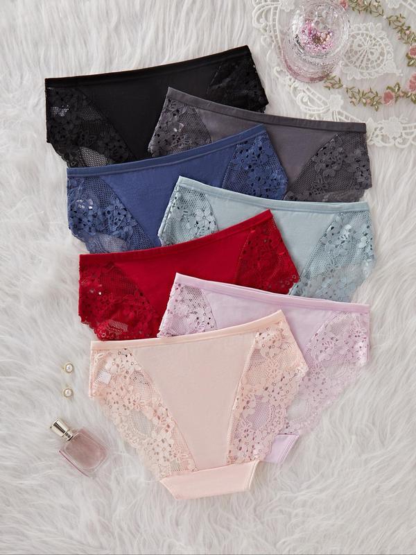 Women's Contrast Lace Briefs, Soft Comfy Breathable Knicker for Daily Wear, Underwear for All Seasons