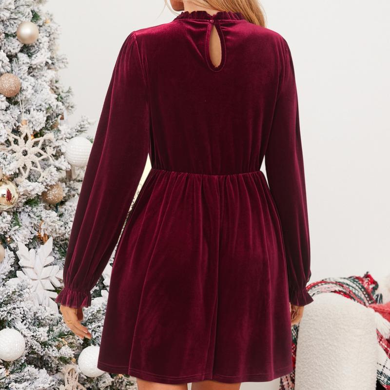 CUPSHE Santa's Favorite Red Velvet Long Puff Christmas Sleeve Mini Dress