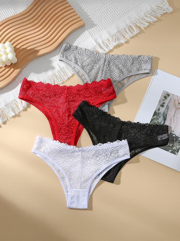 Women's Plain Lace Knicker, Comfy Soft Low Waist Panty for Daily Wear, Women's Briefs for All Seasons