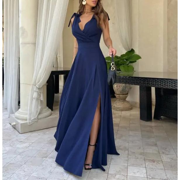 Elegant Sleeveless Pleated Dress 2024 Summer Casual New Fashion Evening Party Sexy V-neck Long Off Shoulder Women's Prom Dresses shift dresses