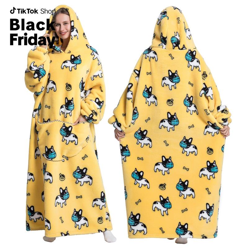 Women Casual Nightgown Dress, Cartoon Printed Long Sleeve Pockets Hooded Pajama Robe，Super Long Hoodie,Blanket Flannel,Women's Pullover Sweatshirts,Oversized fit,Velvet Warm Hoodies,Unisex