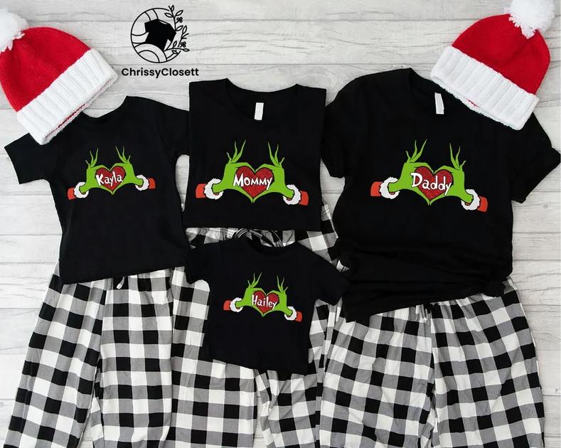 Custom Grin Family Shirts, Grinmas Matching Shirts, Grin Christmas Daddy Mommy Baby Shirts,Personalize Grin Heart Family 2024 Shirts