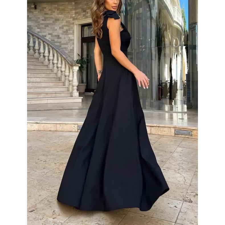 Elegant Sleeveless Pleated Dress 2024 Summer Casual New Fashion Evening Party Sexy V-neck Long Off Shoulder Women's Prom Dresses shift dresses