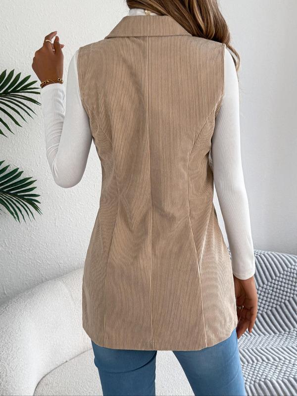 Women's Solid Button Front Corduroy Vest Coat, Casual Lapel Neckline Sleeveless Outerwear for Fall & Winter, Ladies Clothes for Daily Wear