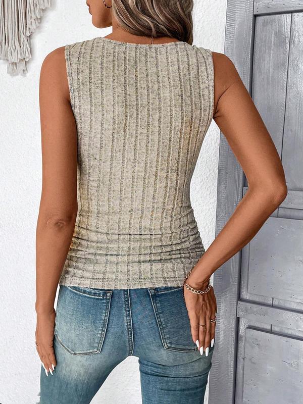 Women's Plain Square Neck Tank Top, Casual Ruched Sleeveless Top for Summer, Tops for Women, Ladies Clothes for Daily Wear