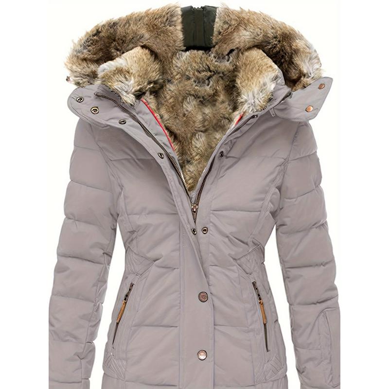 Womens Coats Winter Zipper Hooded Faux Fur Inside Down Jackets