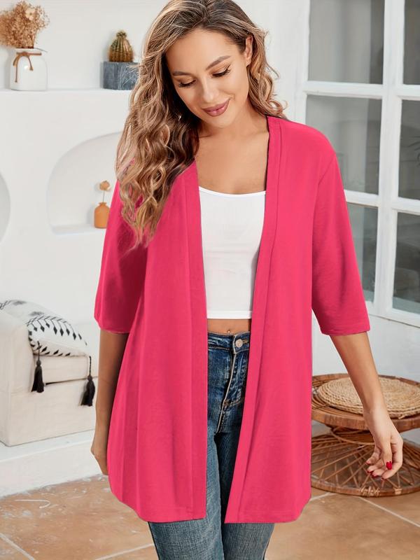 Plus Size Women's Solid Color Drop Shoulder Open Front Cardigan, Plus Casual Fashionable Half Sleeve Outerwear for Daily Outdoor Wear, Women Plus Clothing for All Seasons, Plus Size Women's Clothing