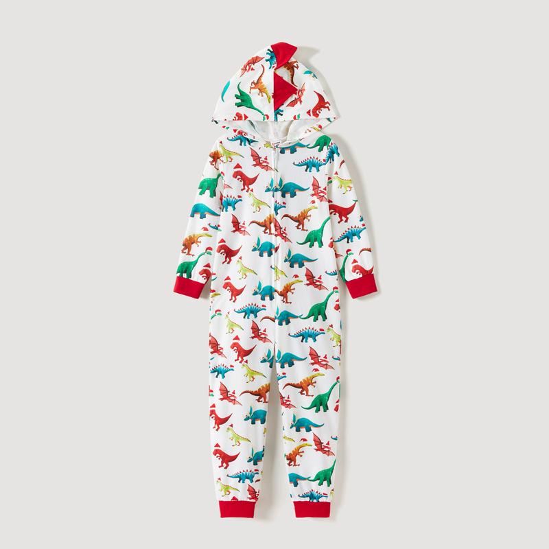 PatPat Christmas PJs Dinosaur Print Family Matching Long-sleeve Pajama Set Hooded Onesies Family Clothing Pajamas Sets (Flame Resistant)