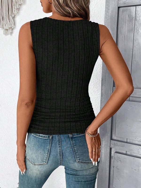 Women's Plain Square Neck Tank Top, Casual Ruched Sleeveless Top for Summer, Tops for Women, Ladies Clothes for Daily Wear