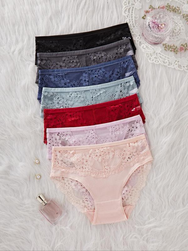 Women's Contrast Lace Briefs, Soft Comfy Breathable Knicker for Daily Wear, Underwear for All Seasons