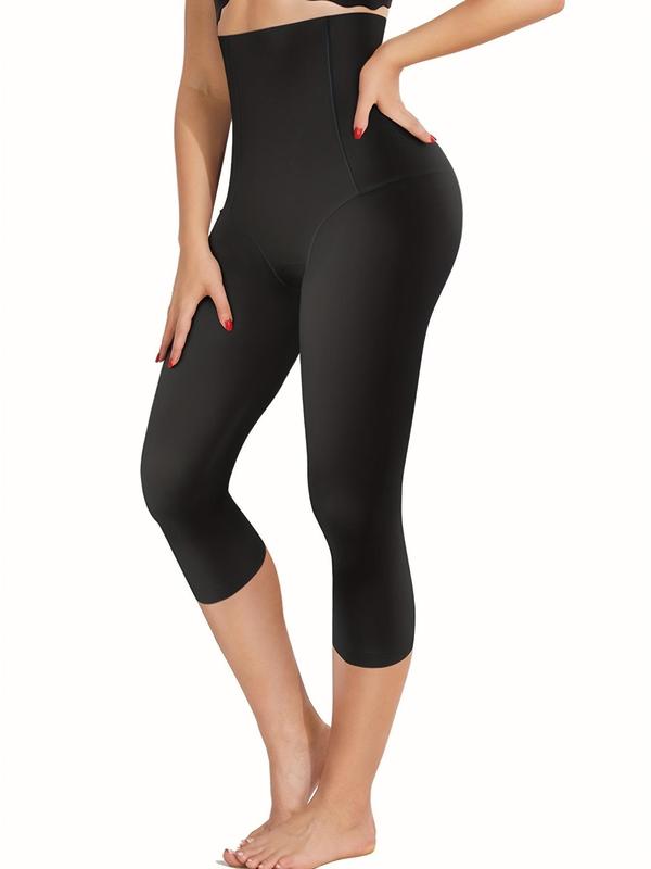 Women's High Waist Shapewear Capri Leggings, Solid Color Tummy Control Seamless Capri Pants, High Stretch Comfortable Shapewear Bottoms, Ladies' Shapewear for Daily Wear