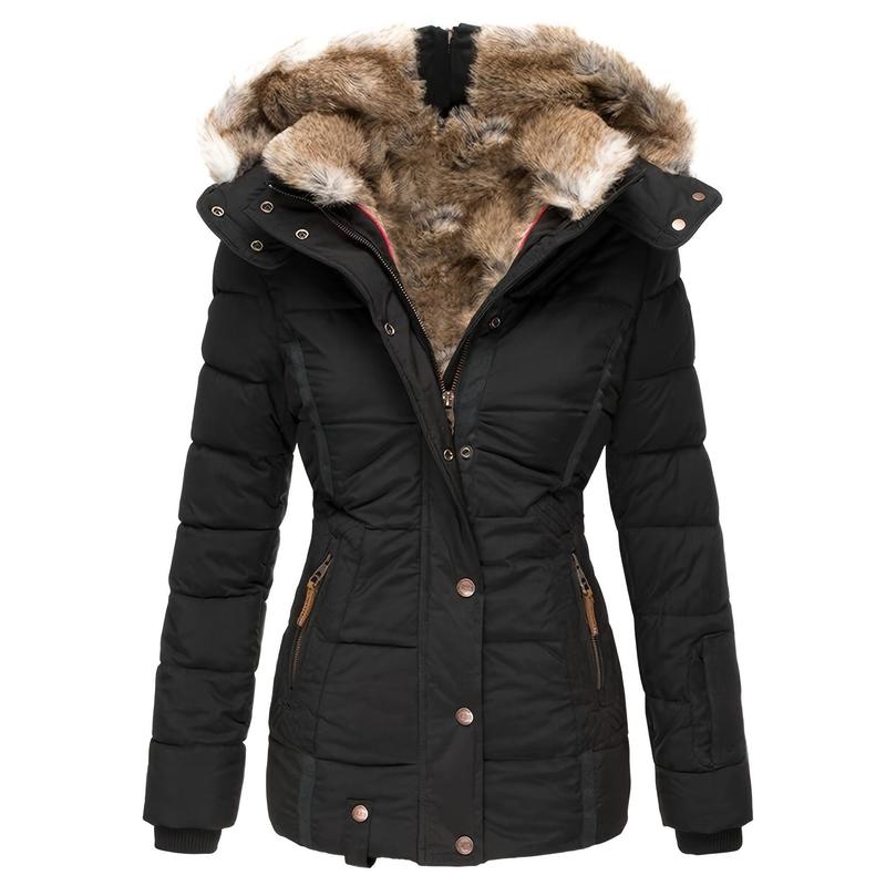 Womens Coats Winter Zipper Hooded Faux Fur Inside Down Jackets