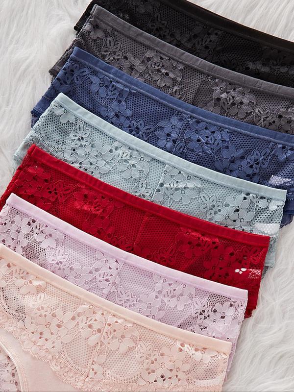 Women's Contrast Lace Briefs, Soft Comfy Breathable Knicker for Daily Wear, Underwear for All Seasons