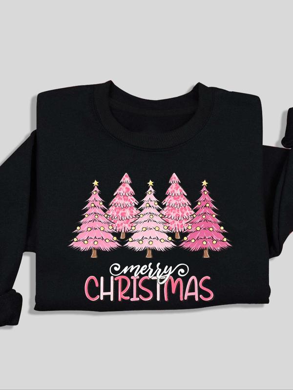 Women's Christmas Tree Print Crew Neck Thermal Lined Sweatshirt, Casual Drop Shoulder Long Sleeve Pullover, Women's Fall & Winter Clothes for Daily Wear