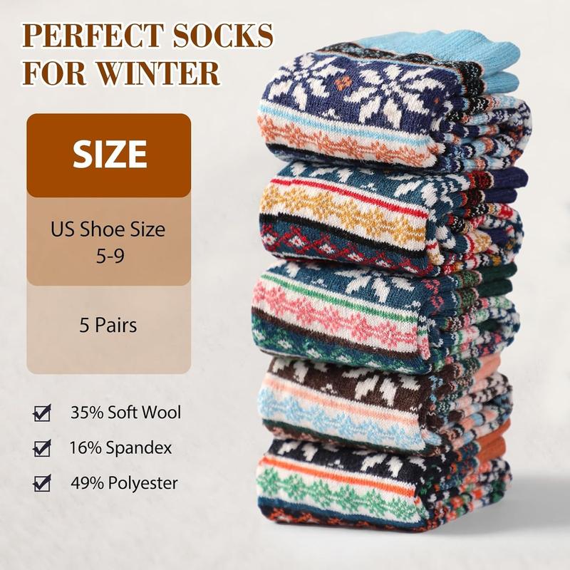 5 Pairs Wool Socks - Wool Socks for Women Crew Socks for Women Wool Socks Mens Boot Socks Hiking Socks Women Long Cozy Socks